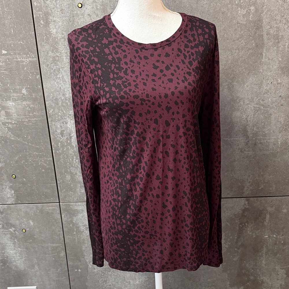 Vince Burgundy Animal Print Long Sleeve Top